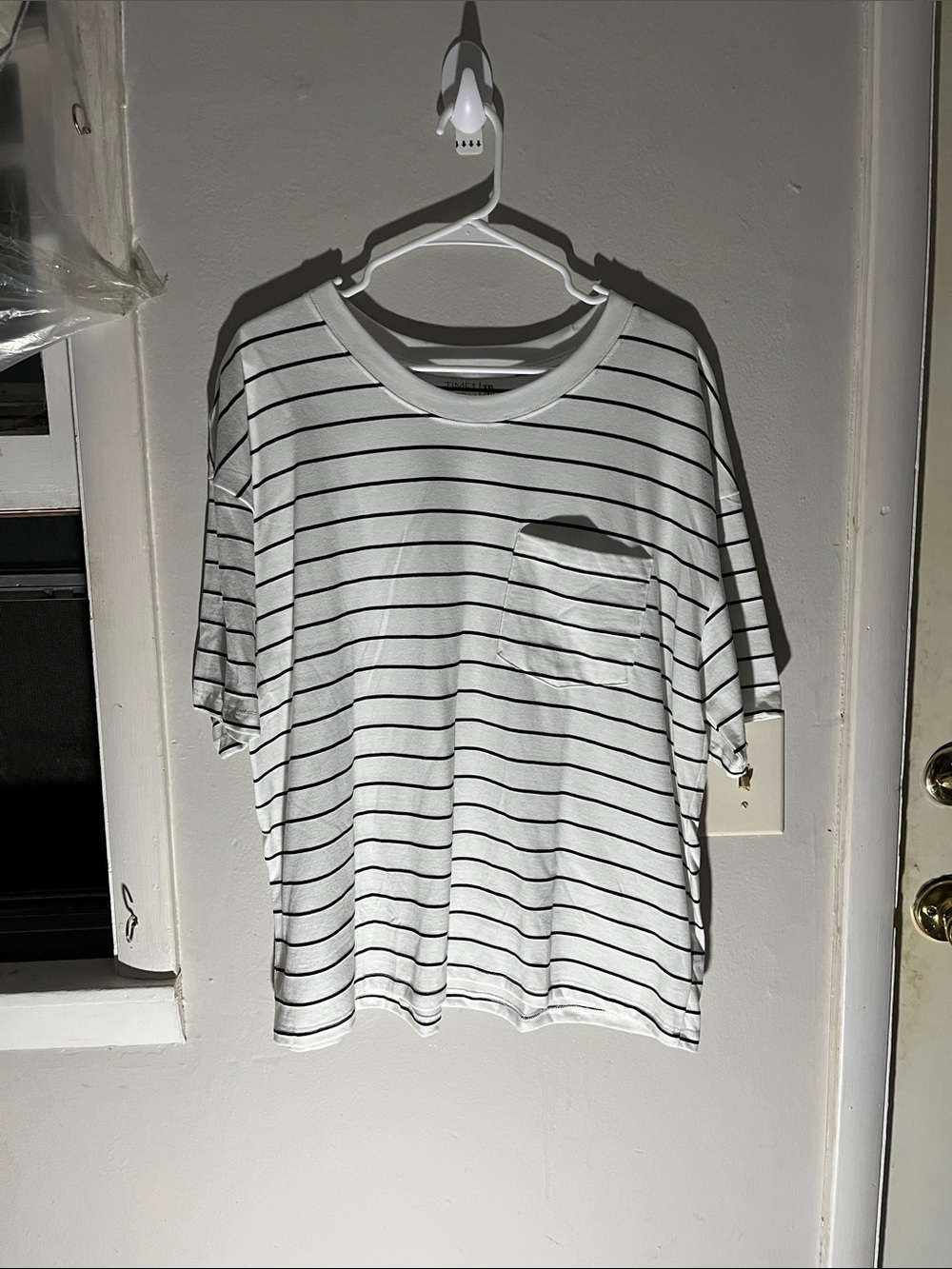 Time and Tru White Short-Sleeve Stripe Pocket Tee